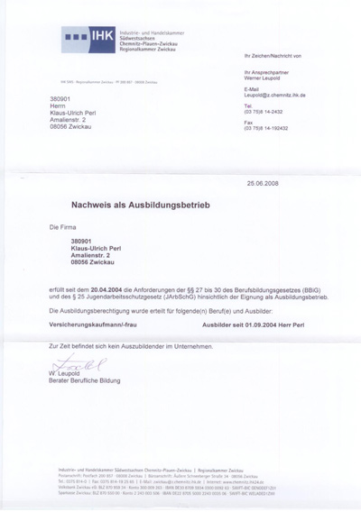 Nachweis Ausbildungsbetrieb